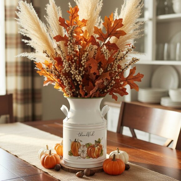 Thankful Pumpkins Metal Milk Can Fall Autumn Home Thanksgiving Table Decoration - Picture 4 of 4